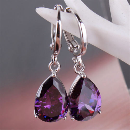 Charming 925 Silver Waterdrop Amethyst Dangle Drop Earrings Wedding Jewelry Gift Charming 925 Silver Waterdrop Amethyst Dangle Drop Earrings Wedding Jewelry Gift