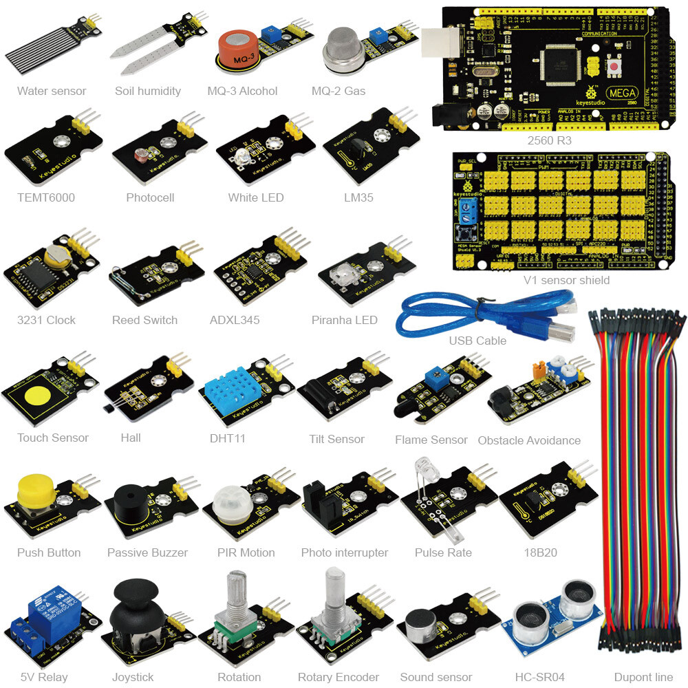 KEYESTUSDIO 30Pcs Electronics Programming Sensor Starter Kit for Arduino Project