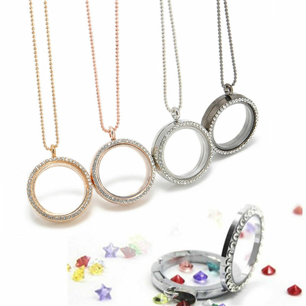 HQ Memory Floating Charm Crystal Glass Round Locket Pendant Photo Necklace