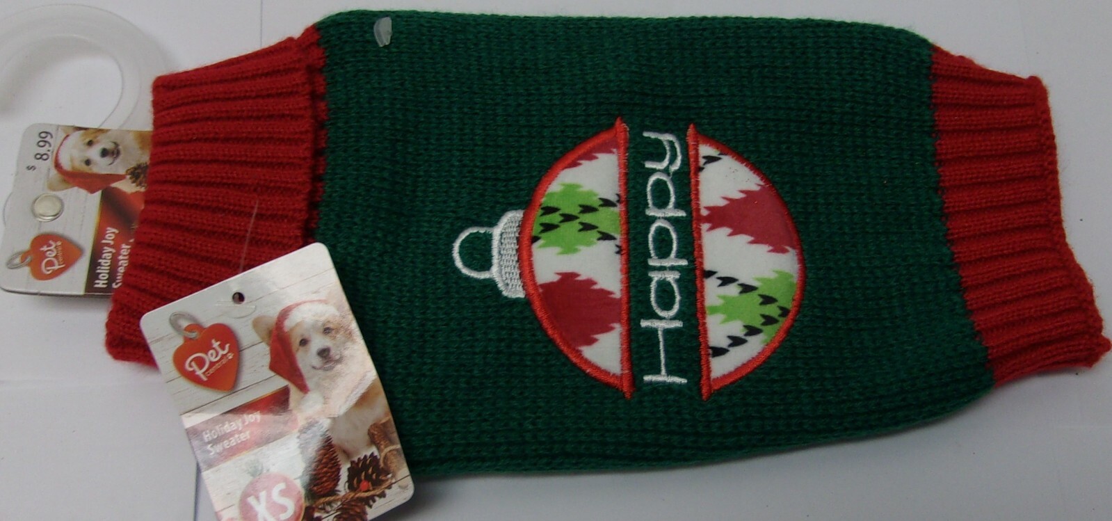 Pet Central Holiday Joy Sweater. X-Small. Happy. Green/Red. #203 Pet Central Holiday Joy Sweater. X-Small. Happy. Green/Red. #203