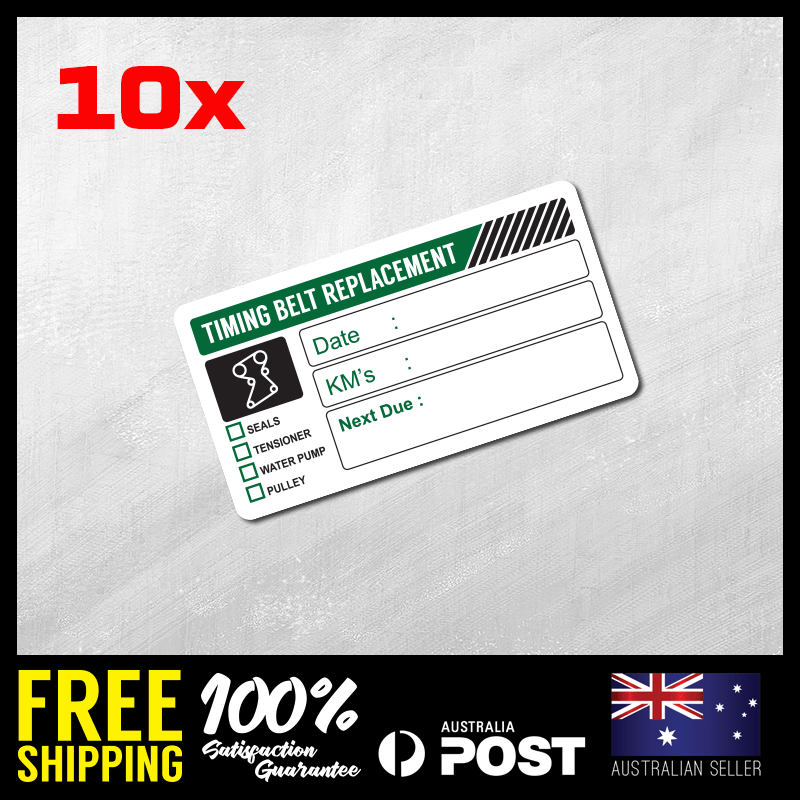 10x Custom Timing Belt Replacement Label Stickers 35x65mm Service Car #TYPE001 10x Custom Timing Belt Replacement Label Stickers 35x65mm Service Car #TYPE001
