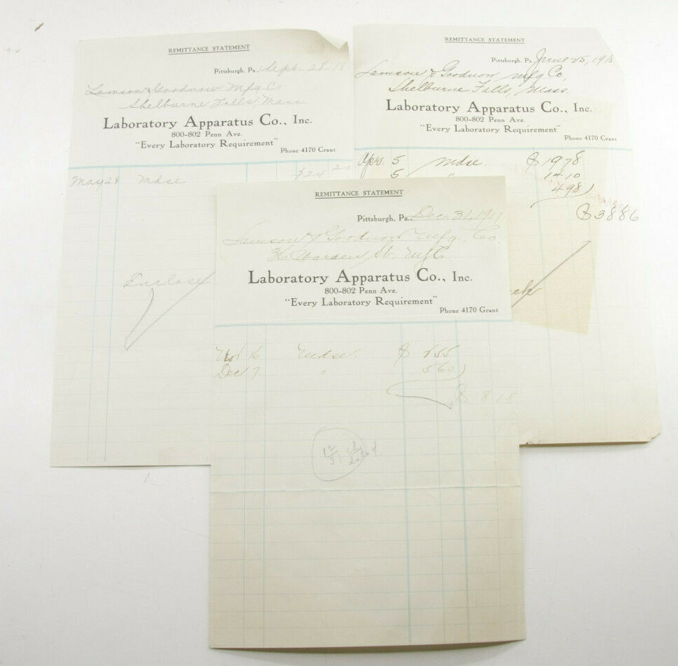 1918 Lamson Goodnow Laboratory Apparatus Co Pittsburgh PA Voucher Ephemera P890C 1918 Lamson Goodnow Laboratory Apparatus Co Pittsburgh PA Voucher Ephemera P890C