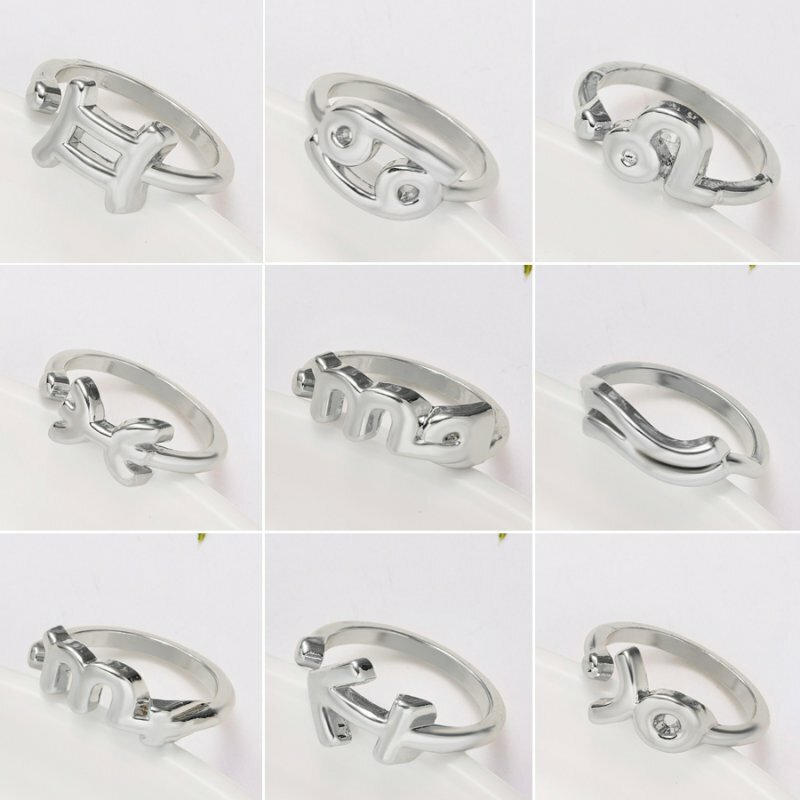 Fashion Gold Silver 12 Constellation Zodiac Opening Ring Women Couple Jewelry Fashion Gold Silver 12 Constellation Zodiac Opening Ring Women Couple Jewelry