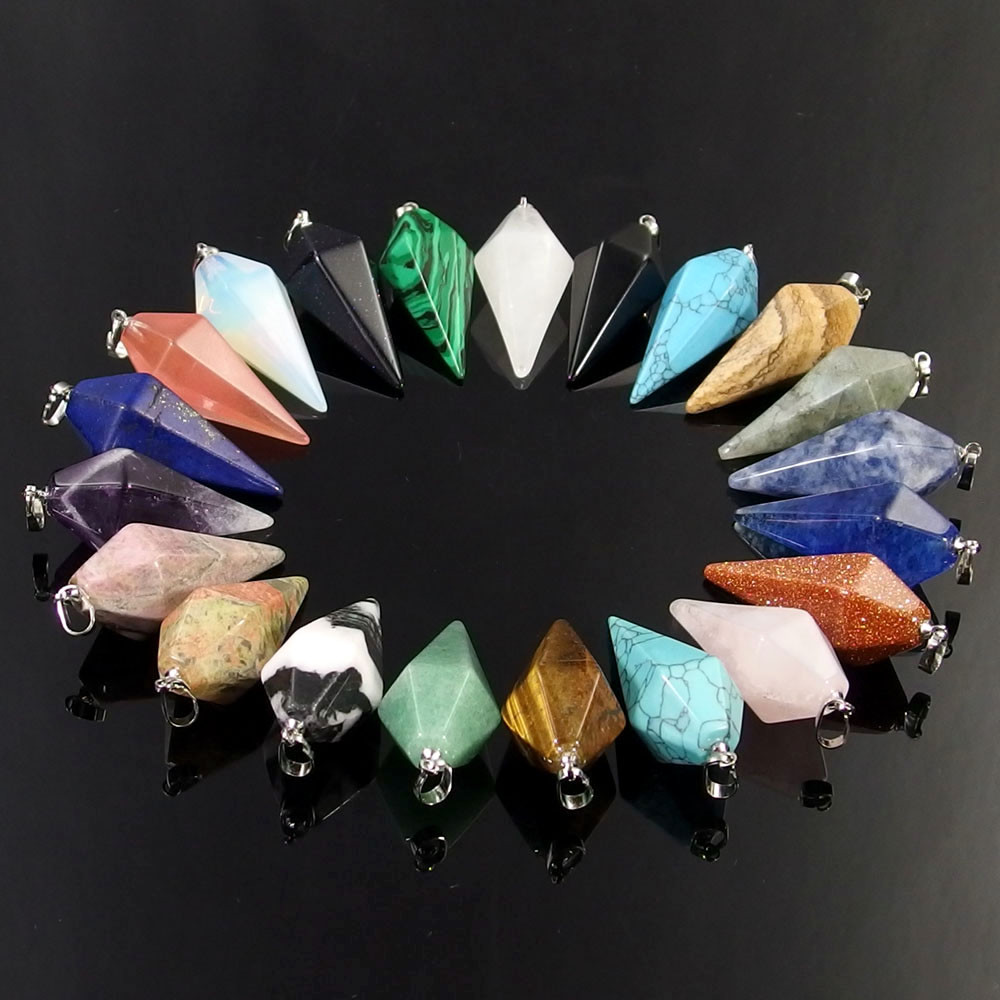 Natural Gemstone Crystal Healing Cone Hexagonal Point Pendulum Pendant energy Natural Gemstone Crystal Healing Cone Hexagonal Point Pendulum Pendant energy