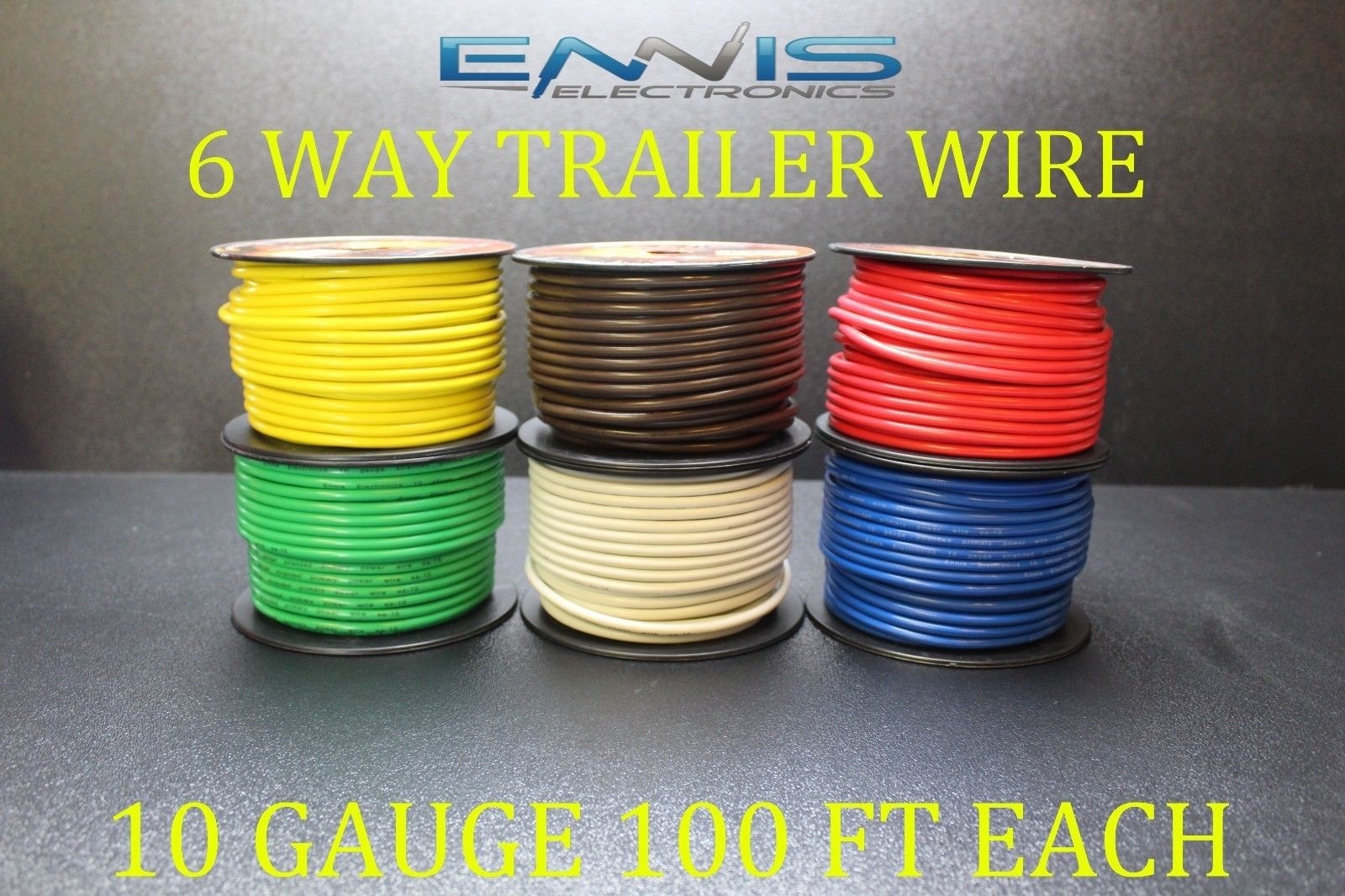 10 GAUGE WIRE ENNIS ELECTRONICS 6 WAY TRAILER LIGHT 100 FT EACH PRIMARY CABLE 10 GAUGE WIRE ENNIS ELECTRONICS 6 WAY TRAILER LIGHT 100 FT EACH PRIMARY CABLE
