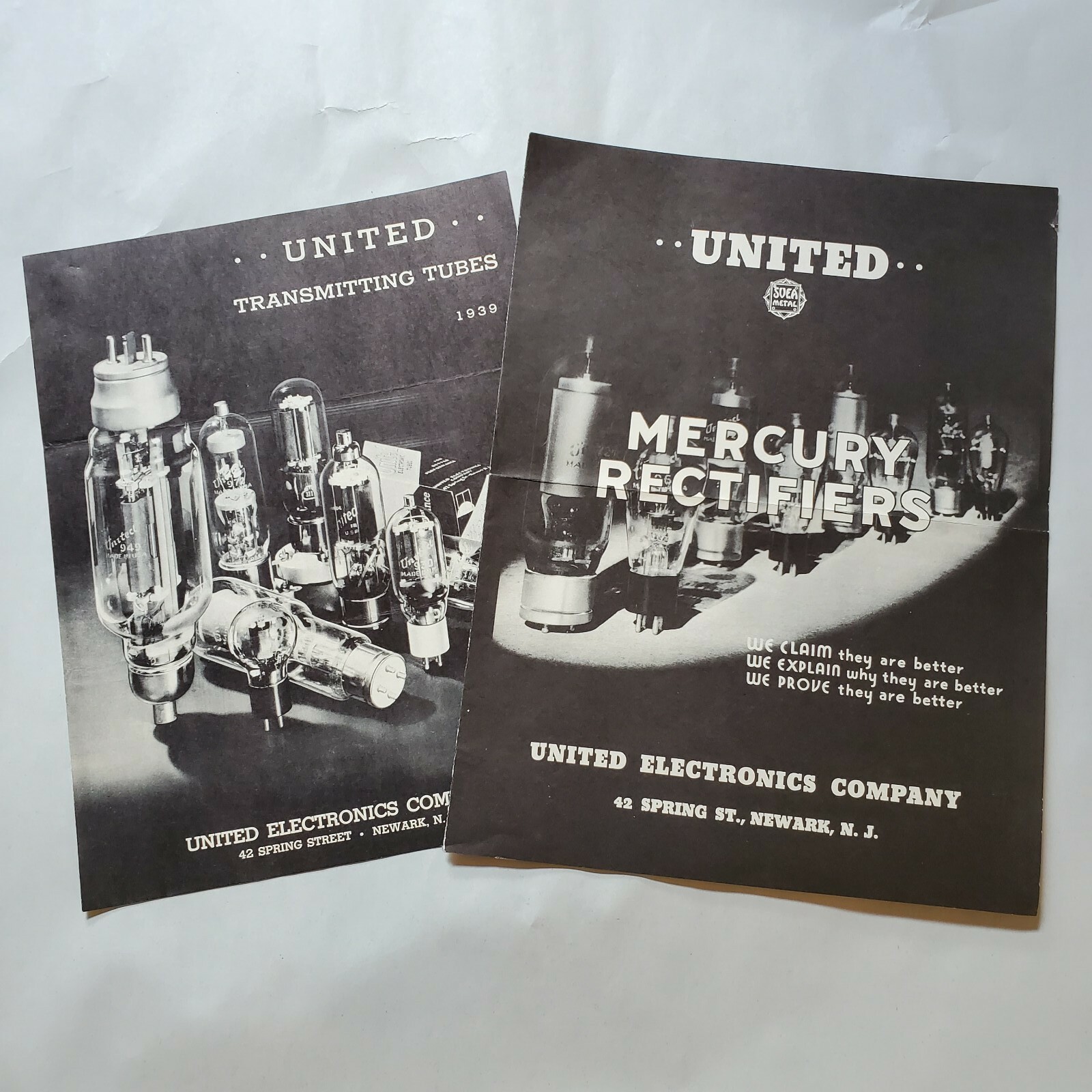 2 United Electronics Co. Transmitting Tubes Mercury Rectifiers 4 page brochures 2 United Electronics Co. Transmitting Tubes Mercury Rectifiers 4 page brochures