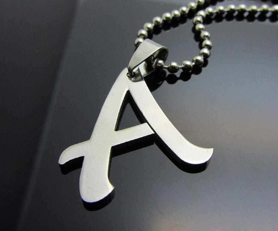 Letter A Women/ Men’s Silver 316L Stainless Steel Titanium Pendant Necklace