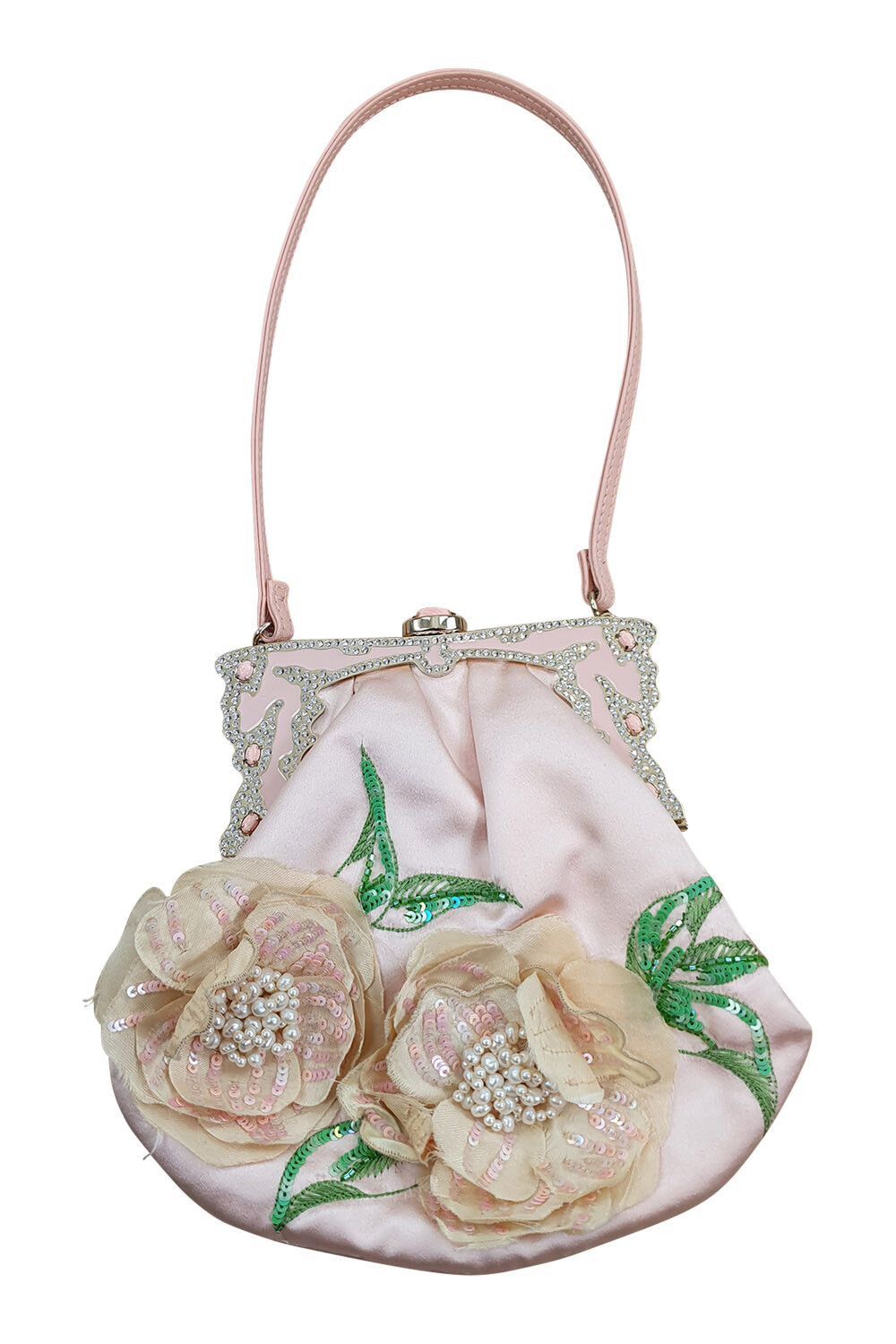 VALENTINO Baby Pink Silk Embroidered Flapper Style Evening Bag (S) VALENTINO Baby Pink Silk Embroidered Flapper Style Evening Bag (S)