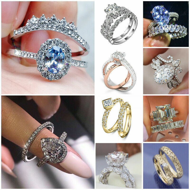Gorgeous 925 Silver Wedding Rings Women Jewelry White Sapphire Rings Size 6-10 Gorgeous 925 Silver Wedding Rings Women Jewelry White Sapphire Rings Size 6-10
