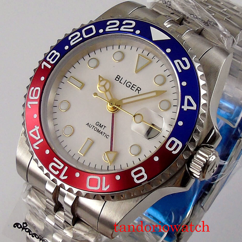 BLIGER 40mm GMT Automatic Men Watches Sapphire Crystal Auto Date Jubilee Strap BLIGER 40mm GMT Automatic Men Watches Sapphire Crystal Auto Date Jubilee Strap