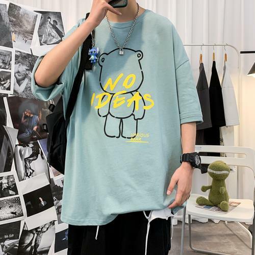 Men New Fashion Cotton Cartoon Printing Loose Elbow Sleeve Round Neck T-shirts Men New Fashion Cotton Cartoon Printing Loose Elbow Sleeve Round Neck T-shirts