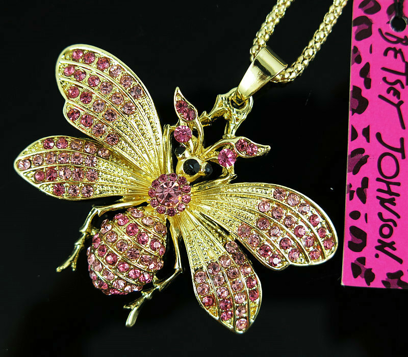 Hot Betsey Johnson Pink Crystal Cute Moth Pendant charm Sweater chain necklace Hot Betsey Johnson Pink Crystal Cute Moth Pendant charm Sweater chain necklace