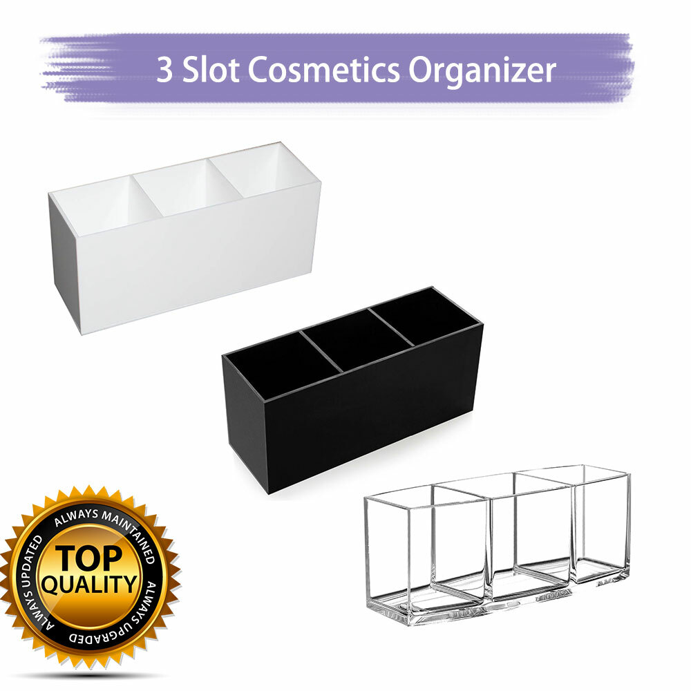 Acrylic Brush Holder 3 Slot Cosmetic Organizer Makeup Case Storage Box Stand Acrylic Brush Holder 3 Slot Cosmetic Organizer Makeup Case Storage Box Stand