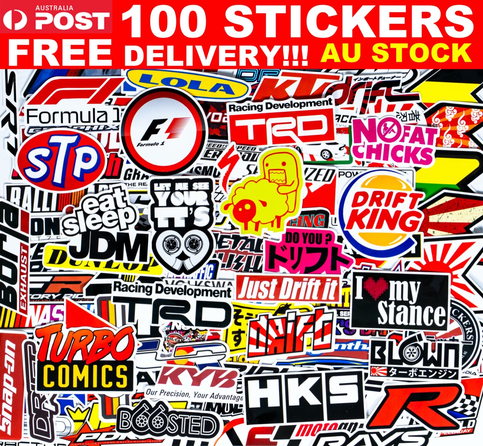 100PCS JDM Sticker BOMB Turbo DRIFT Japanese Racing Logo