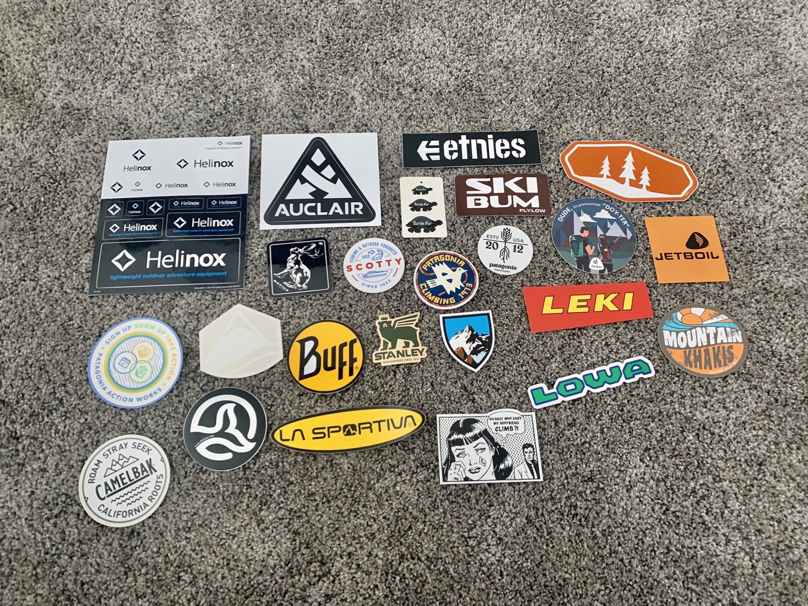 39 Outdoor Stickers Helinox Patagonia Black Diamond Lowa Leki Etnies Jetboil