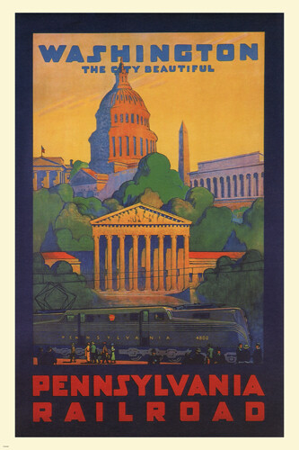 WASHINGTON PENNSYLVANIA RAILROAD vintage poster USA 1935 24X36 NEW HISTORIC WASHINGTON PENNSYLVANIA RAILROAD vintage poster USA 1935 24X36 NEW HISTORIC