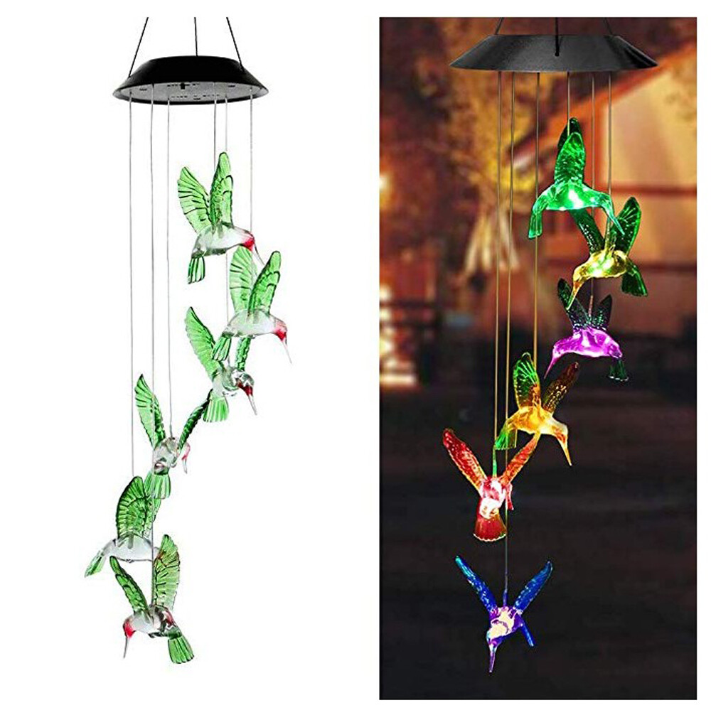 Solar Color Changing LED Hummingbird Wind Chimes Home Garden Decor Lights Lamp