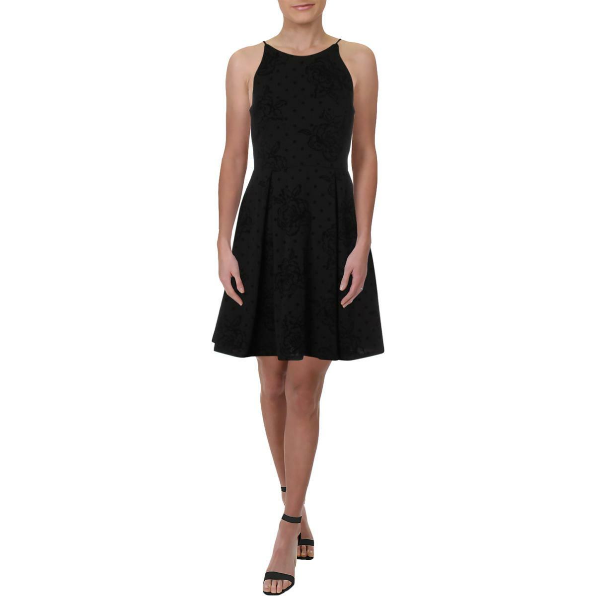 Aqua Womens Black Polka Dot Velvet Daytime Scuba Dress XS 4672