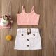 Kid Baby Girls Sleeveless Patchwork Crop Tops Button Short Skirt Summer Outfits Kid Baby Girls Sleeveless Patchwork Crop Tops Button Short Skirt Summer Outfits