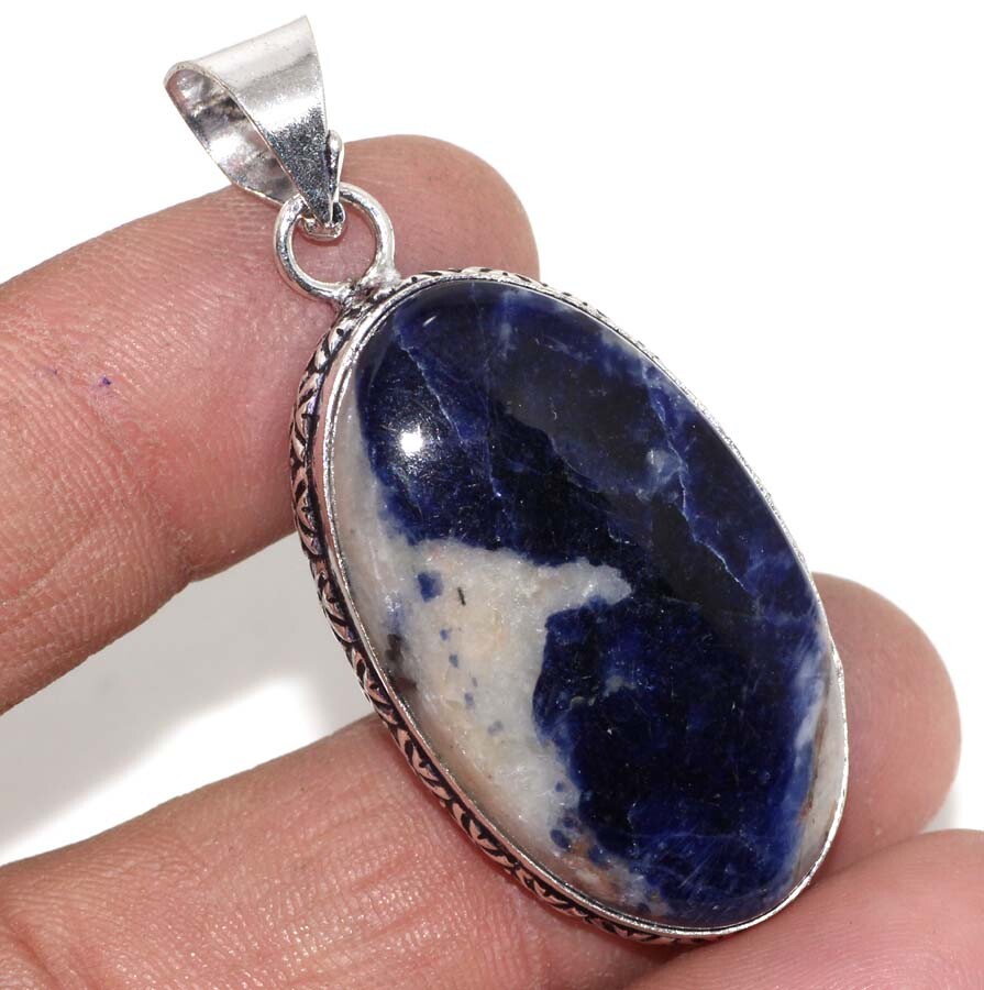 Sodalite 925 Silver Plated Gemstone Handmade Pendant 2″ Gift Jewelry GW Sodalite 925 Silver Plated Gemstone Handmade Pendant 2″ Gift Jewelry GW