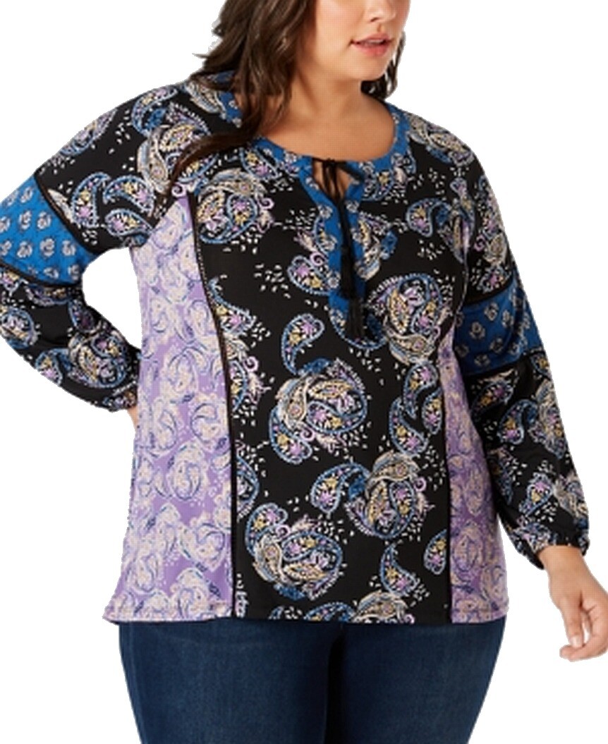 Style & Co. Womens Blouse Blue Size 0X Plus Paisley Floral Print #024 Style & Co. Womens Blouse Blue Size 0X Plus Paisley Floral Print #024