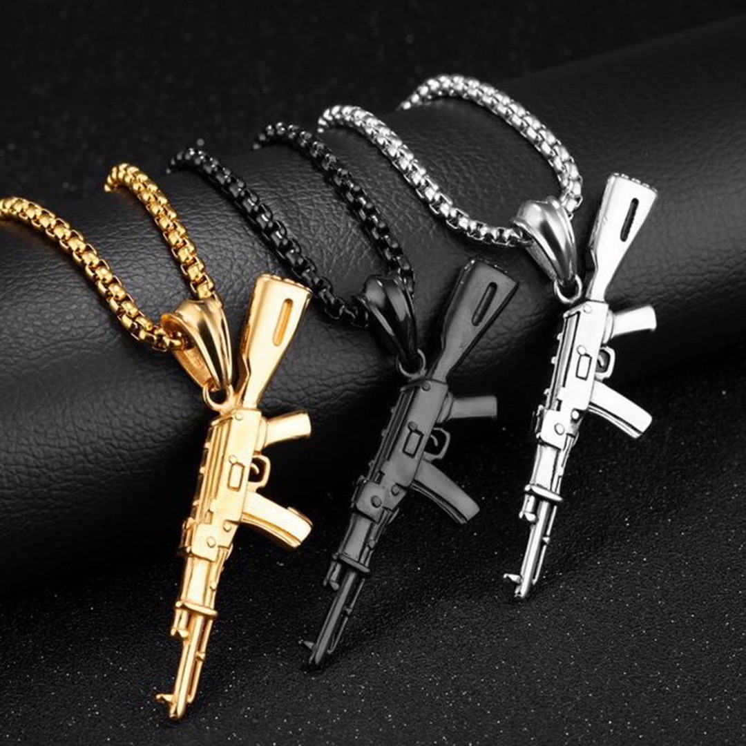 Stainless Steel Silver Gold Black AK47 Machine Gun Pendant Necklace For Men Boy Stainless Steel Silver Gold Black AK47 Machine Gun Pendant Necklace For Men Boy