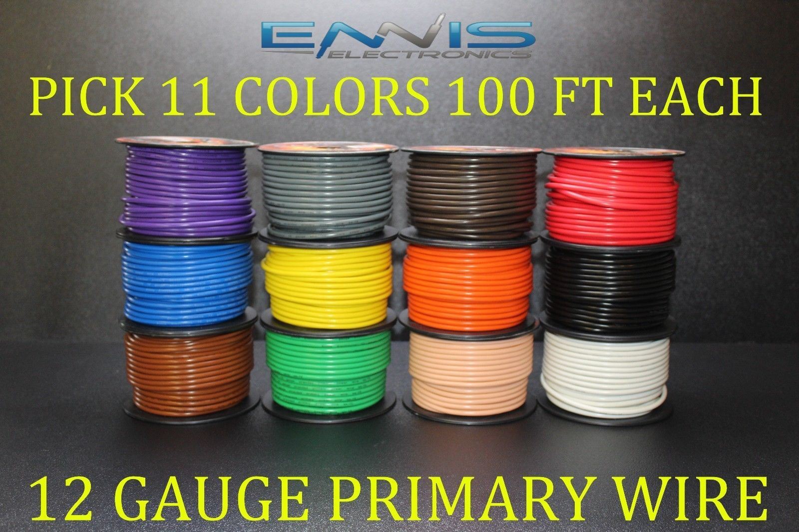 12 GAUGE WIRE ENNIS ELECTRONICS PICK 11 COLORS 100 FT EA CABLE AWG COPPER CLAD 12 GAUGE WIRE ENNIS ELECTRONICS PICK 11 COLORS 100 FT EA CABLE AWG COPPER CLAD