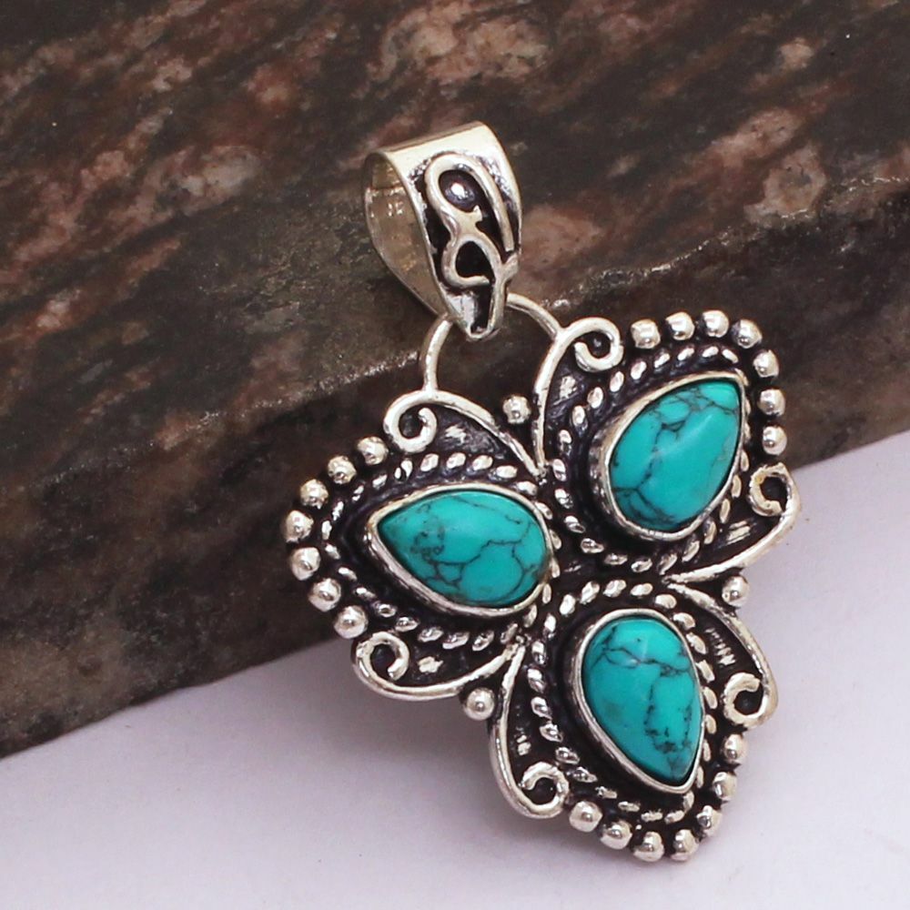 Turquoise Ethnic Handmade Pendant Jewelry 1.4″ AP 47242