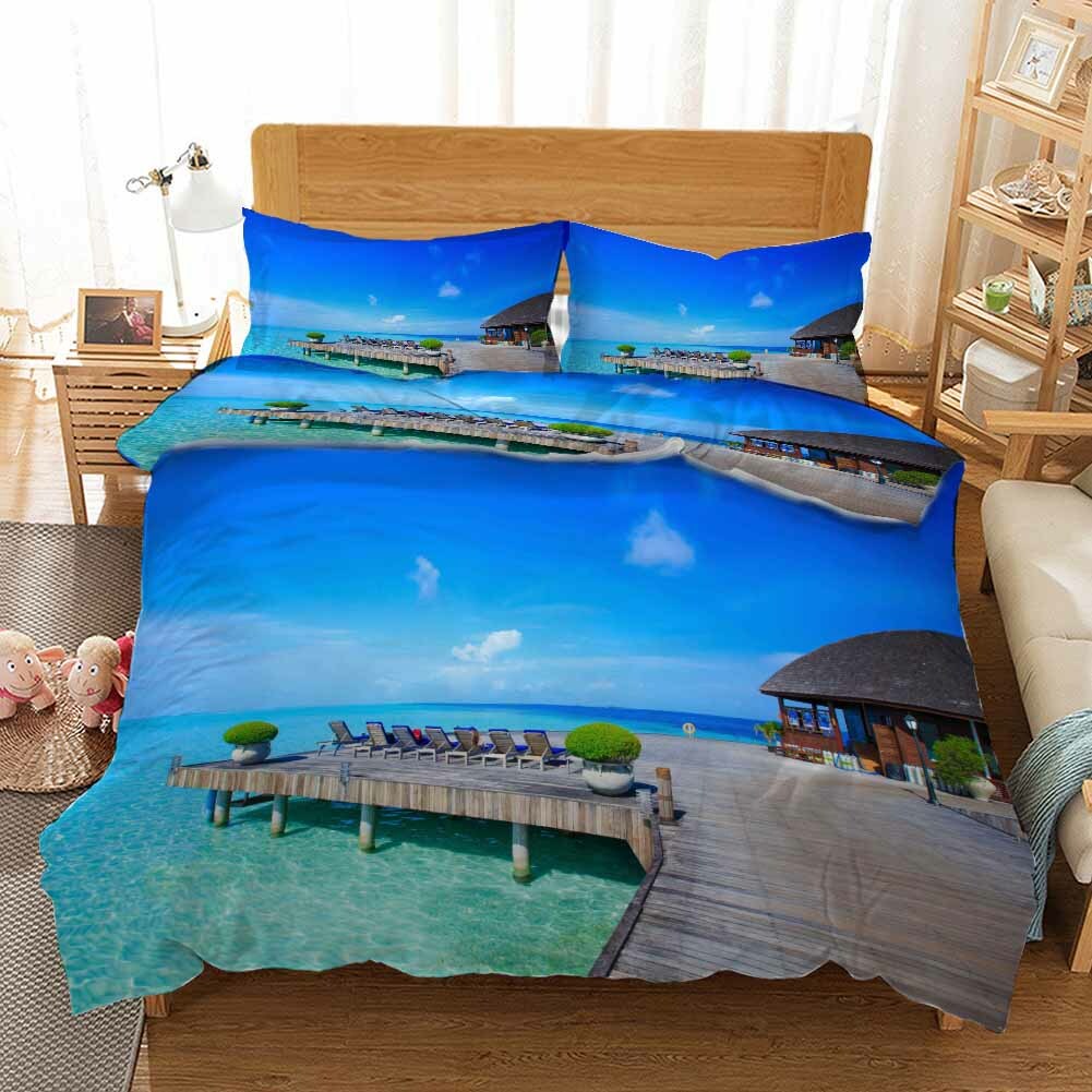 Beach Bath House 3D Printing Duvet Quilt Doona Covers Pillow Case Bedding Sets