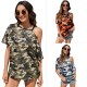 Fashion Womens Short Sleeve Top Casual Strapless Summer T-shirt Camouflage Shirt Fashion Womens Short Sleeve Top Casual Strapless Summer T-shirt Camouflage Shirt