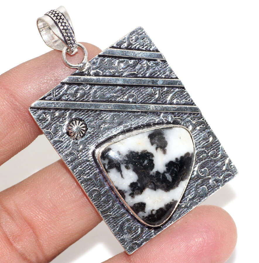 White Buffalo Turquoise 925 Silver Plated Pendant 2.3″ Ethnic Gift GW