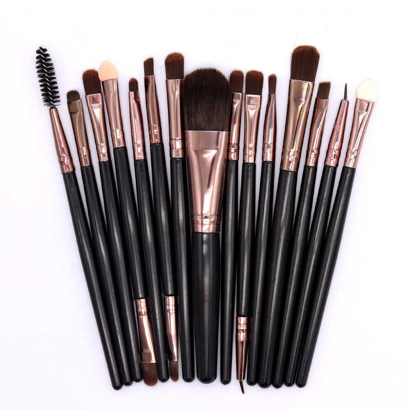15pcs Pro Makeup Brushes Set Foundation Blush Eyebrow Eyeliner Lip Brush Black