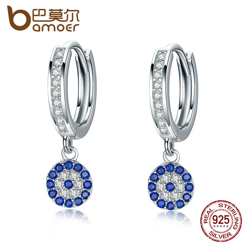 Bamoer 925 Sterling Silver Hanging earrings Blue Zircon happiness Women Jewelry Bamoer 925 Sterling Silver Hanging earrings Blue Zircon happiness Women Jewelry