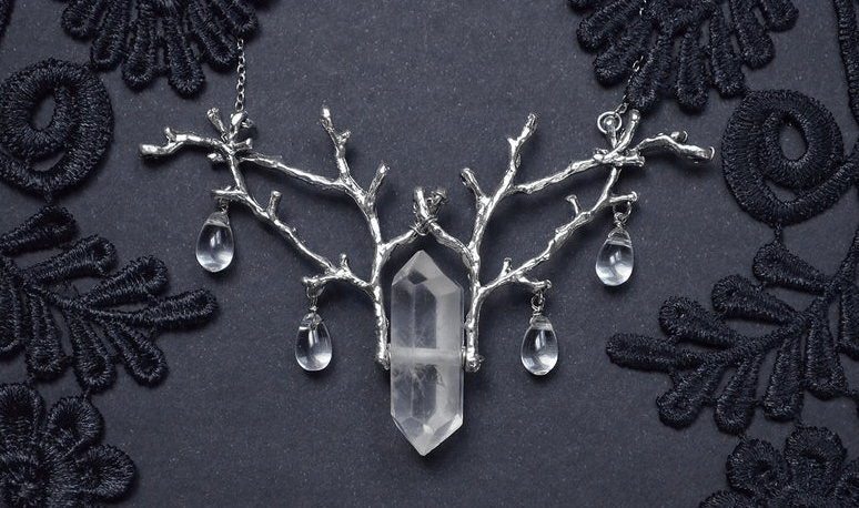 Quartz Raw Crystal and Branch Twig Antler Woodland Ethereal Natural Necklace Quartz Raw Crystal and Branch Twig Antler Woodland Ethereal Natural Necklace