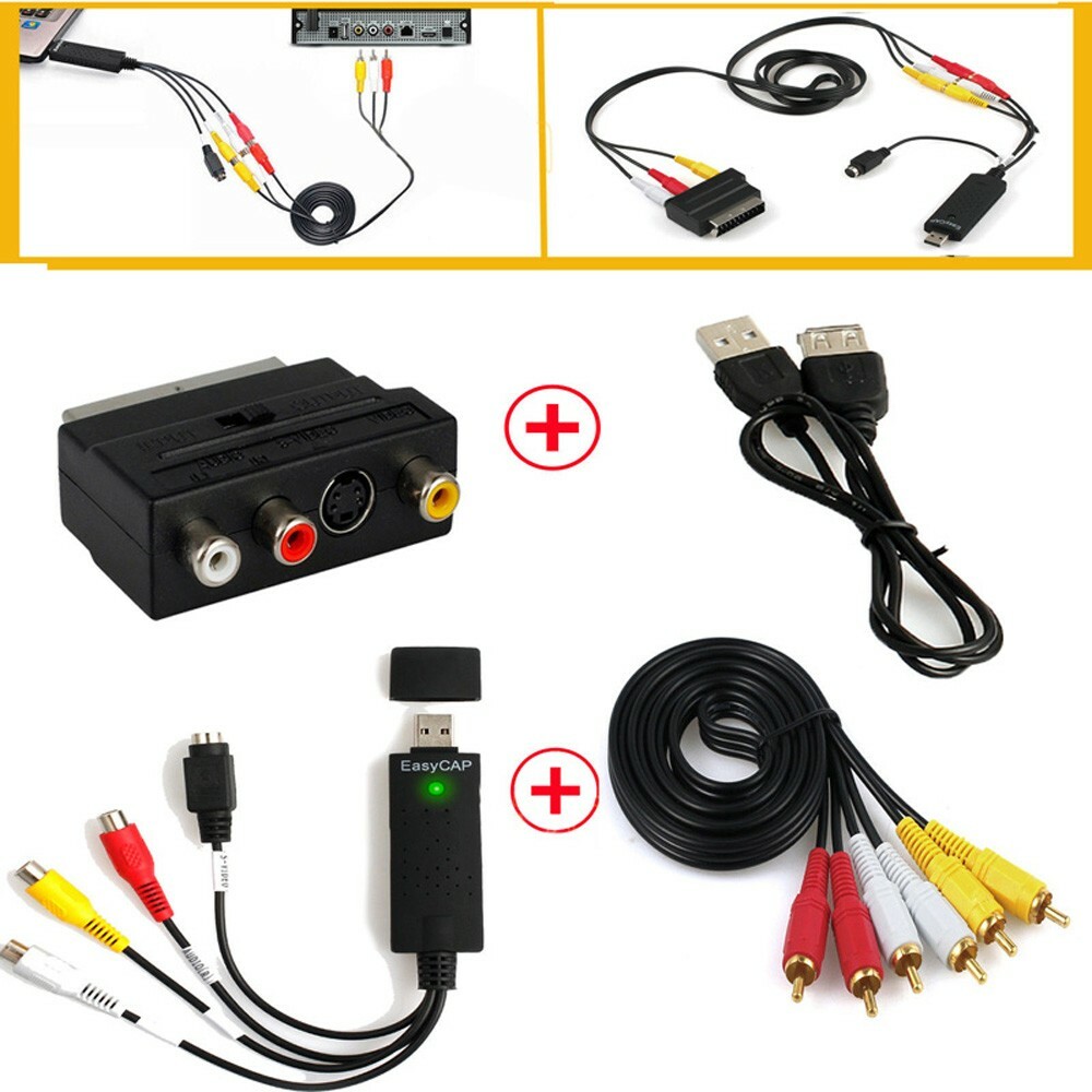 USB VHS To DVD Audio Video Converter Capture Full Scart Kit With Leads & Cable
