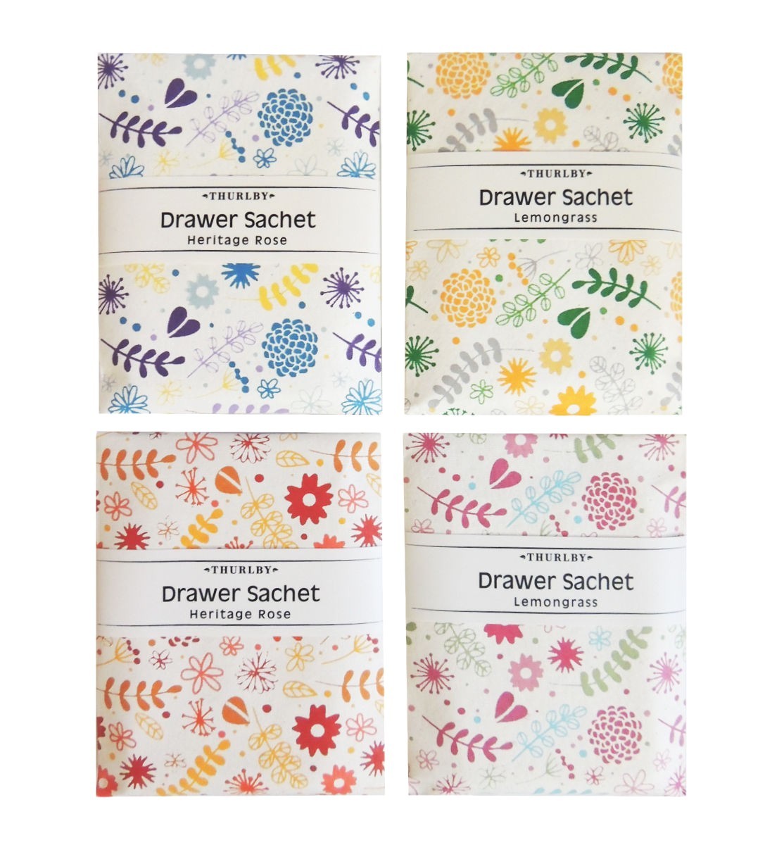 4 x THURLBY GARDEN PARTY DRAWER SACHETS – HERITAGE ROSE & LEMONGRASS. 4 x THURLBY GARDEN PARTY DRAWER SACHETS – HERITAGE ROSE & LEMONGRASS.