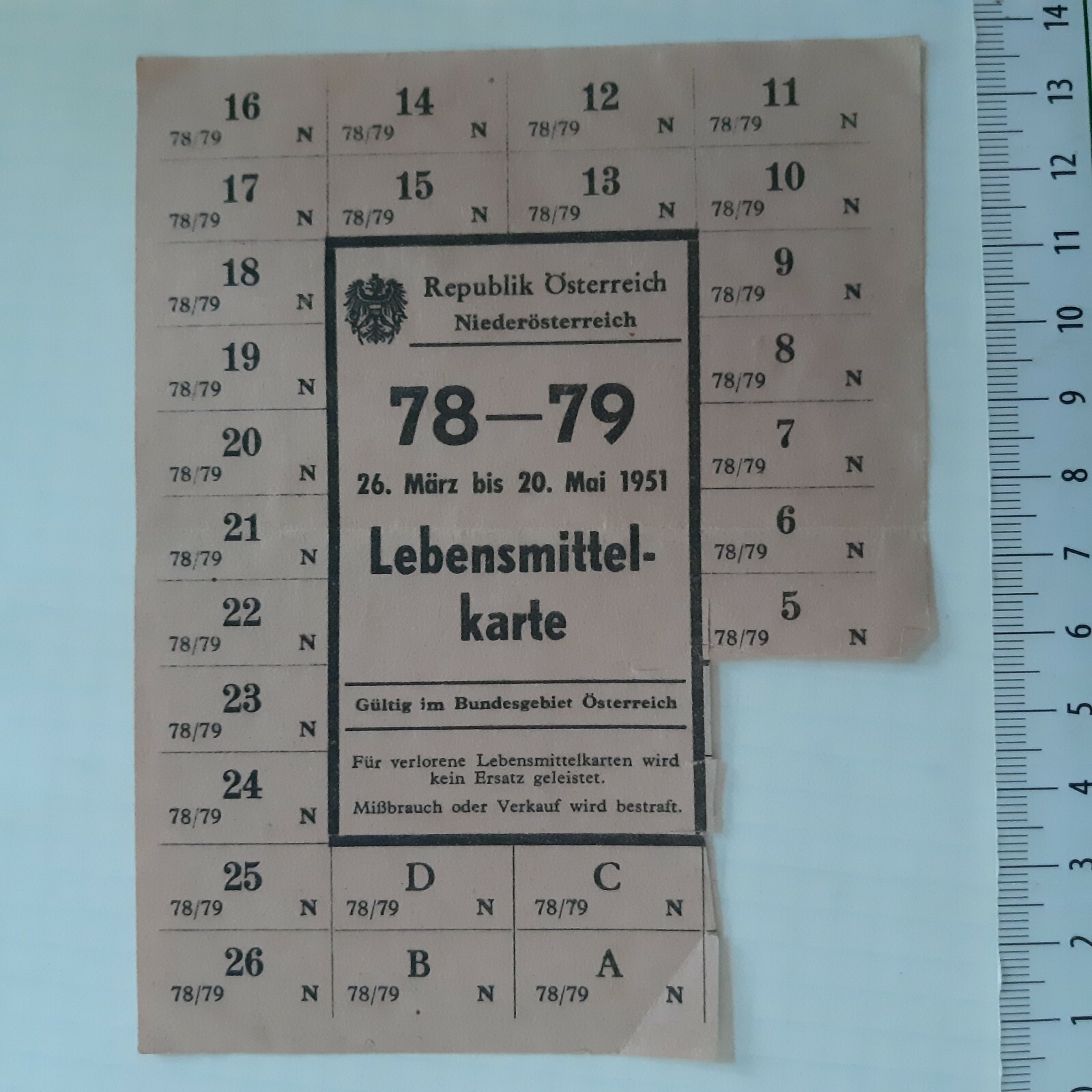 1951 LEBENSMITTEL KARTE CARD AUSTRIA OSTERREICH FOOD COUPON SHOPPING VOUCHER 1951 LEBENSMITTEL KARTE CARD AUSTRIA OSTERREICH FOOD COUPON SHOPPING VOUCHER