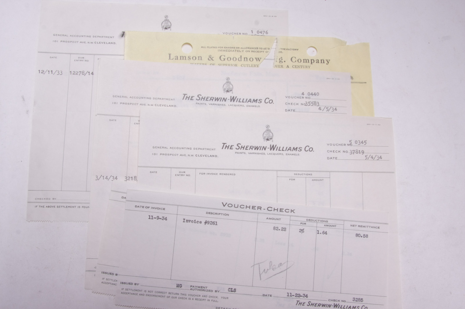 1934 Lamson Goodnow Sherwin Williams Co Check Stubs Vouchers Ephemera P654A