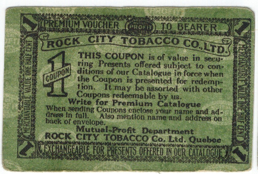 Rock City Tobacco Co. Ltd.: Premium Voucher Coupon, Bon de Prime (2 3/4 x 1 3/4)