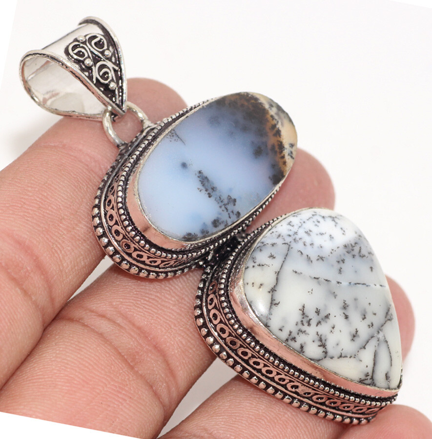 Dendritic Opal 925 Silver Plated Vintage Pendant 2.7″ Jewelry Gift GW Dendritic Opal 925 Silver Plated Vintage Pendant 2.7″ Jewelry Gift GW