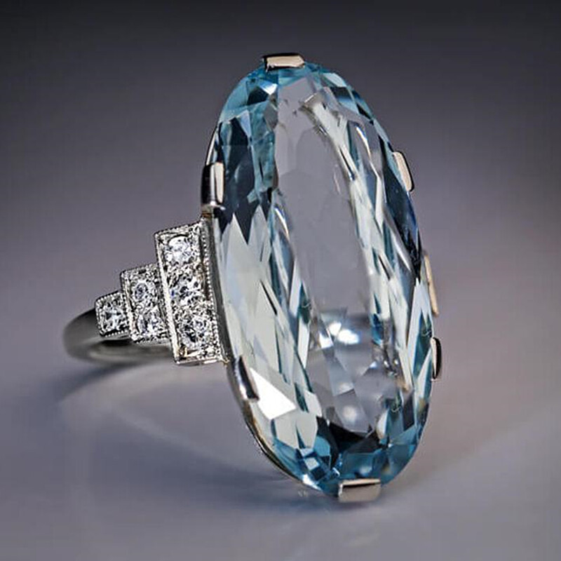 Elegant 925 Silver Rings for Women Aquamarine Wedding Jewelry Gift Size 6-10 Elegant 925 Silver Rings for Women Aquamarine Wedding Jewelry Gift Size 6-10
