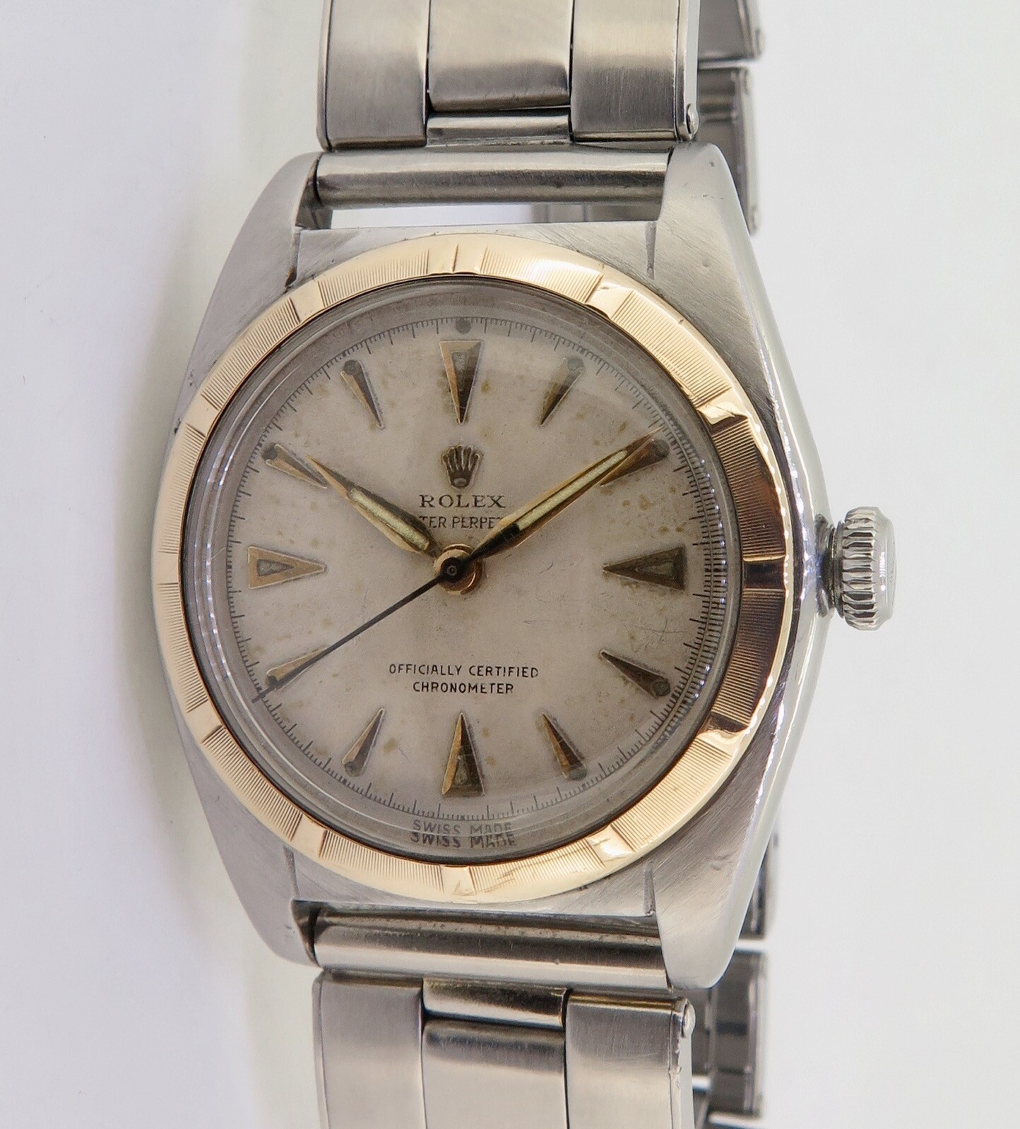 .Vintage Rolex Oyster Bubble Back Steel & 14K Gold Automatic Watch Ref 5011
