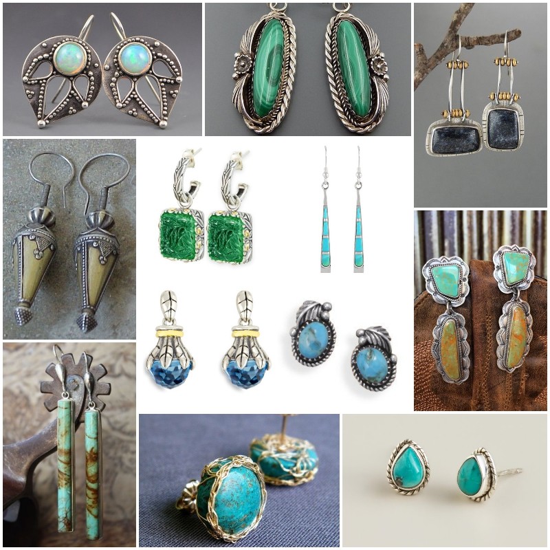 Vintage 925 Silver Turquoise Gems Ear Stud Hoop Dangle Earrings Wedding Jewelry