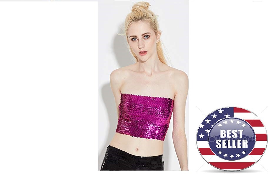 Alivila.Y Fashion Womens Sparkling Sequins Stretch Clubwear Tube Top -Hot Pink Alivila.Y Fashion Womens Sparkling Sequins Stretch Clubwear Tube Top -Hot Pink