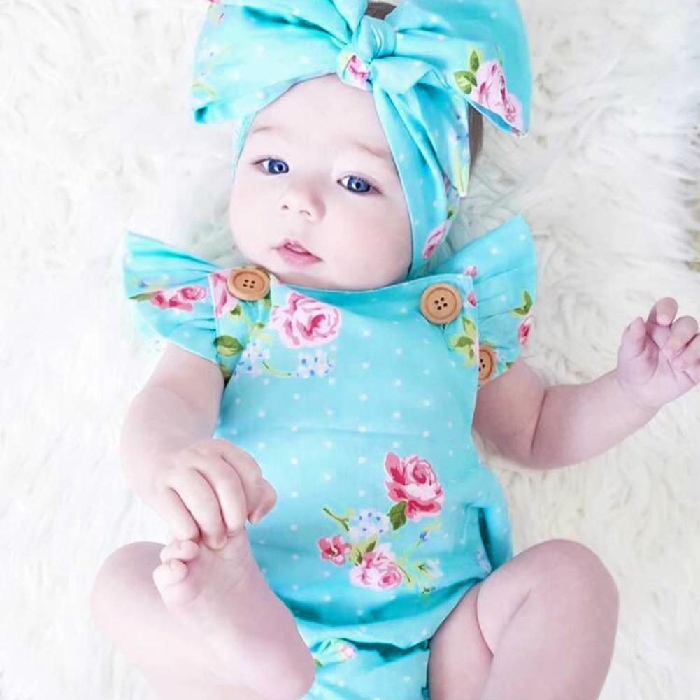 Newborn Infant Baby Girl Floral Print Bodysuit Jumpsuit Summer Clothes Headwears Newborn Infant Baby Girl Floral Print Bodysuit Jumpsuit Summer Clothes Headwears