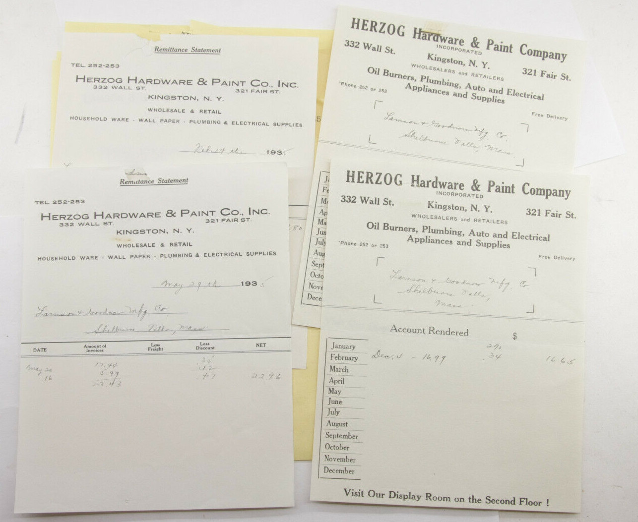 1935 Lamson Goodnow Herzog Hardware Kingston NY Payment Vouchers Ephemera P769G 1935 Lamson Goodnow Herzog Hardware Kingston NY Payment Vouchers Ephemera P769G