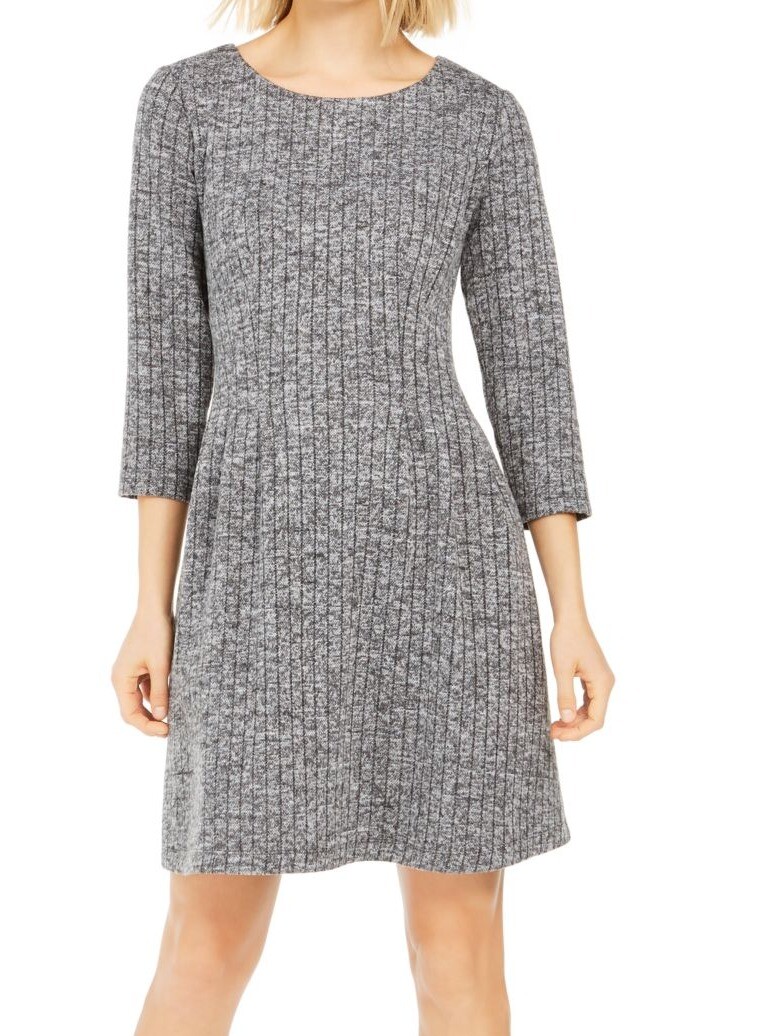 Connected Apparel Women’s Sweater Dress Gray Size 10 A-Line Pleat $69 #075