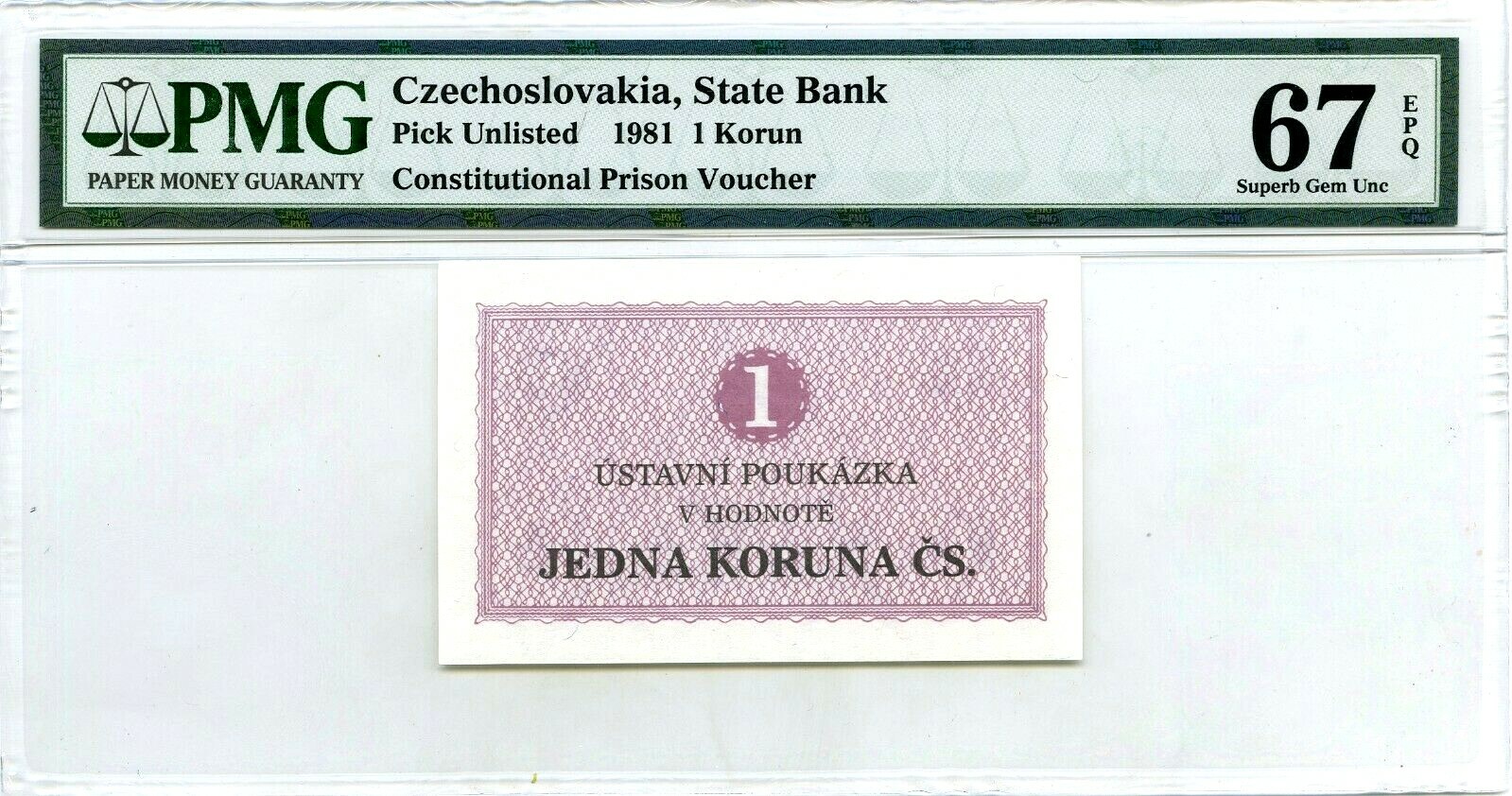CZECHOSLOVAKIA STATE BANK 1 KORUN 1981 PICK UNLISTED PRISON VOUCHER $1500