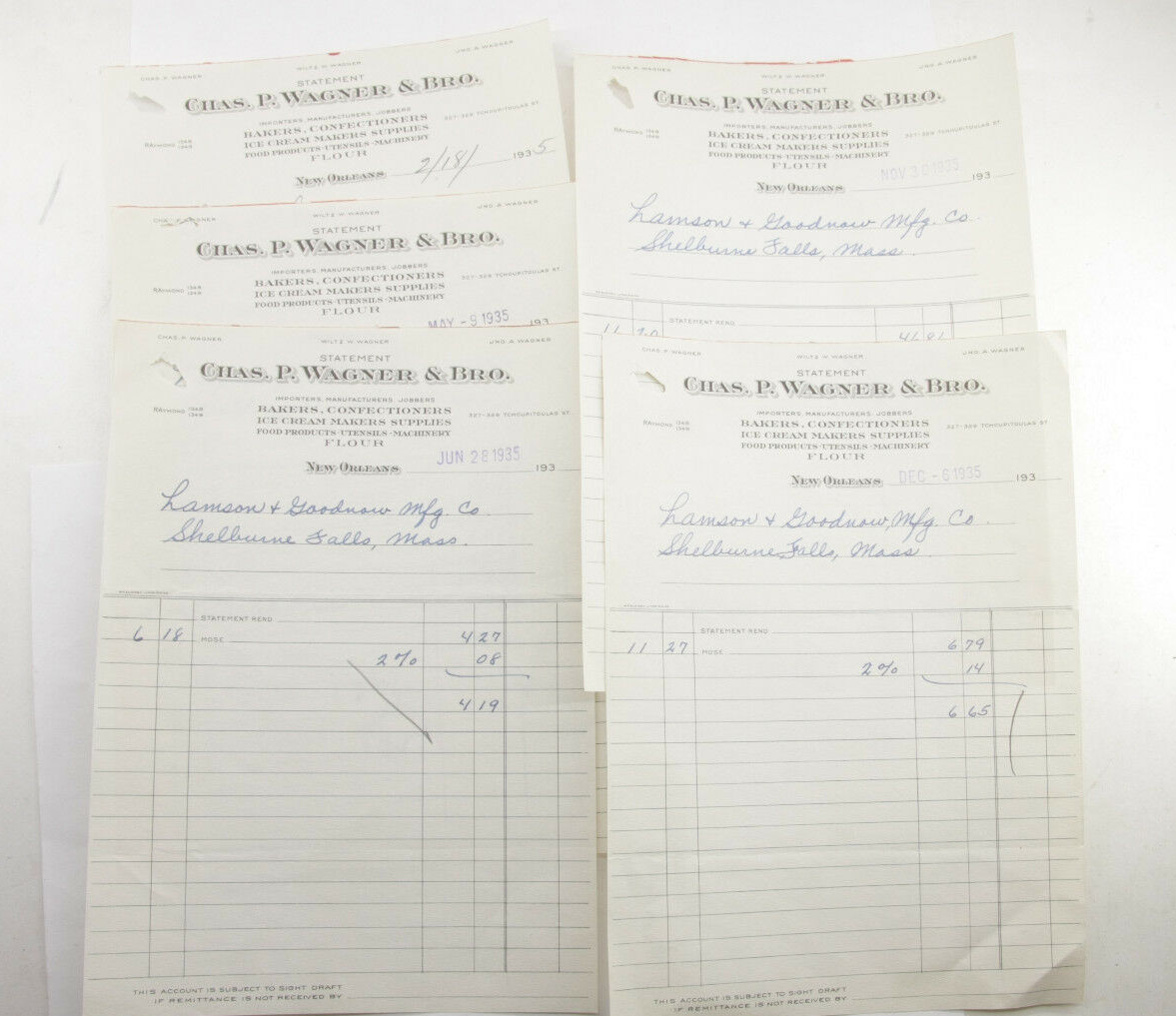 1935 Lamson Goodnow Chas P Wagner & Bro New Orleans LA Vouchers Ephemera P773B 1935 Lamson Goodnow Chas P Wagner & Bro New Orleans LA Vouchers Ephemera P773B
