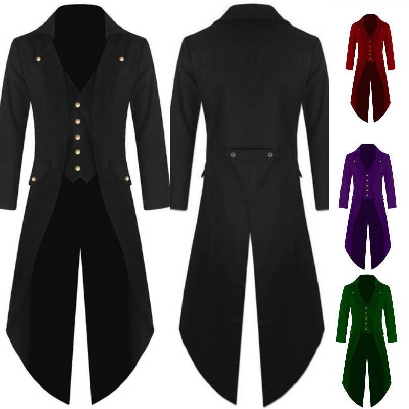 Mens Fashion Steampunk Tailcoat Jacket Velvet Gothic Victorian Black Long Coat Mens Fashion Steampunk Tailcoat Jacket Velvet Gothic Victorian Black Long Coat